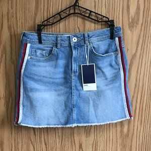 Zara Sparkly Stripe Detail Denim Mini Skirt